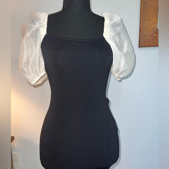 COPY - Lilly’s Kloset Womens Bodycon Stretch Black Dress Midi Beige Puff Sleeve… - Picture 6 of 6